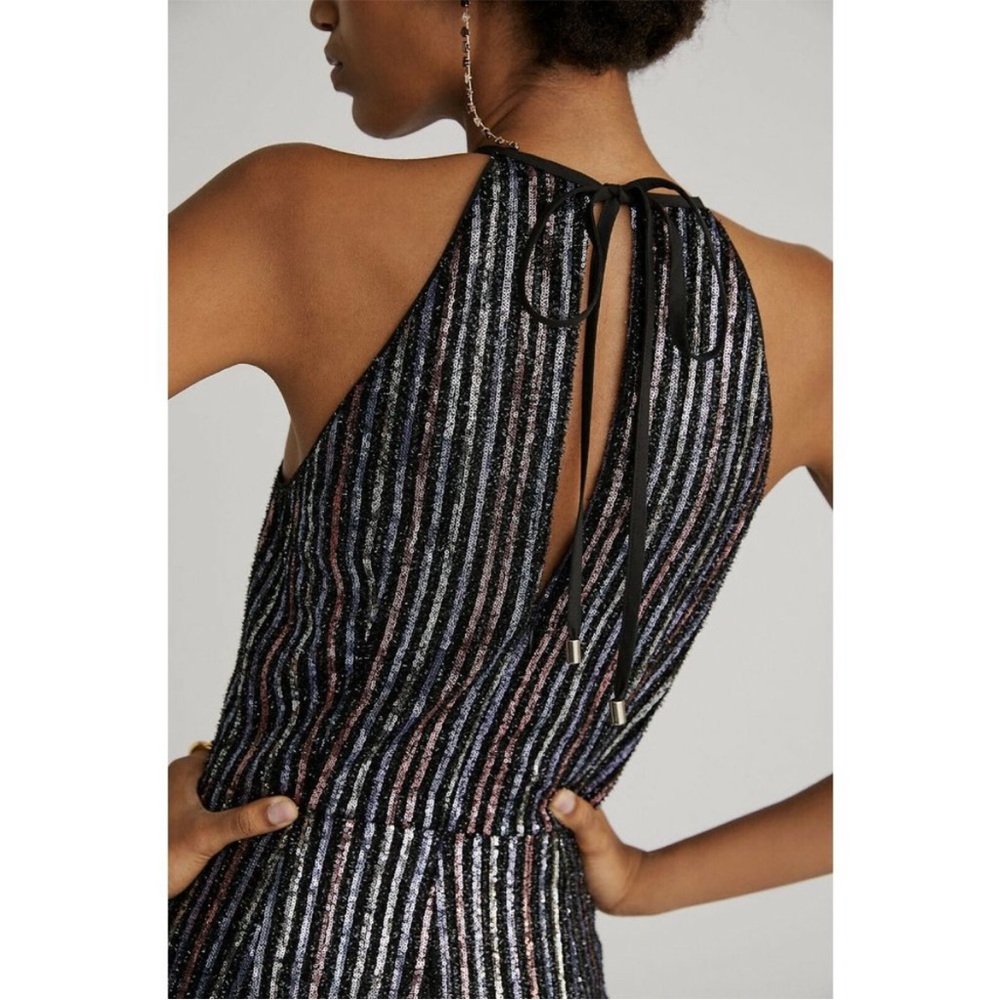 NWT Anthropologie Disco Halter Jumpsuit 8 $180 HTF Black Sequined Sleeveless - Picture 3 of 6